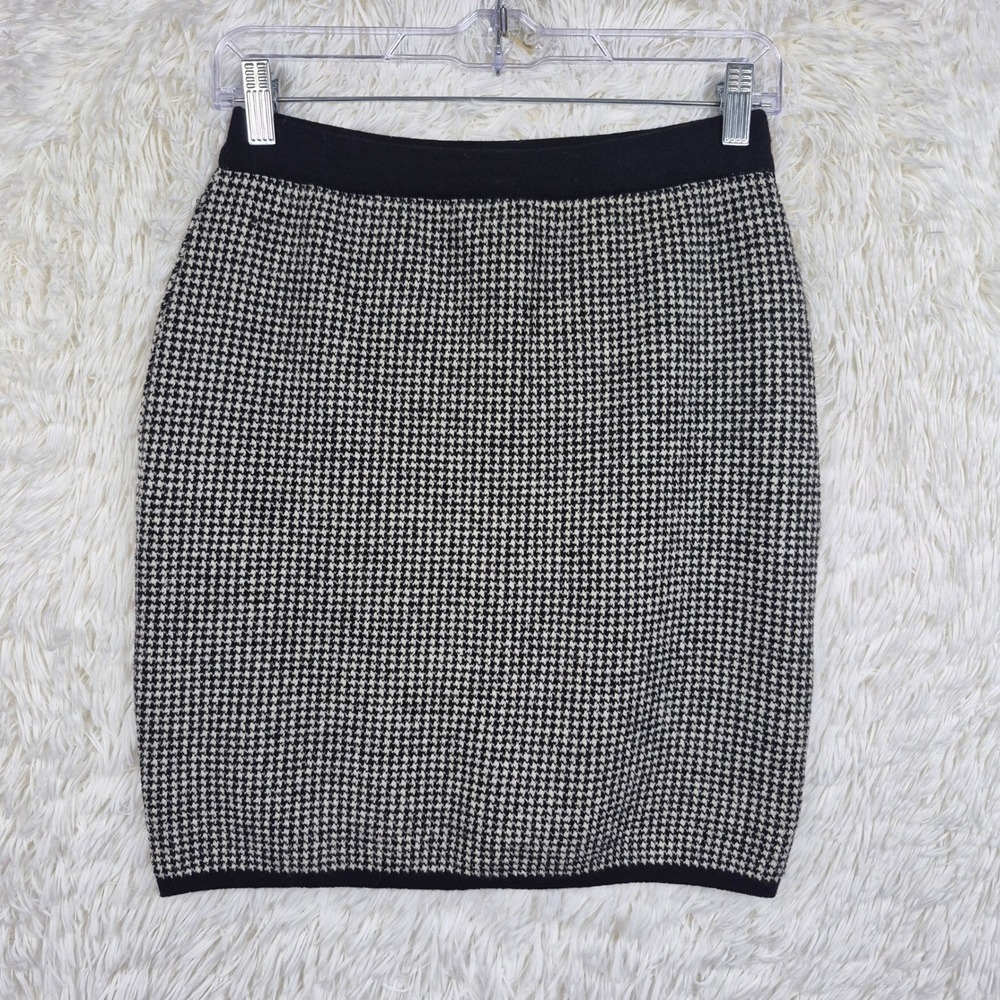 Vtg Calvin Klein Womens M Merino Wool Houndstooth Mini Skirt Black White 90s